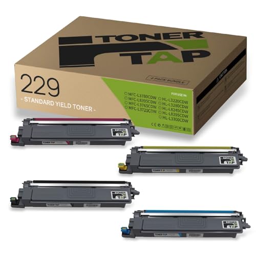 Toner Tap TN229BK TN229C TN229M TN229Y Toner Cartridges 4-Pack for Brother HL-L3280CDW/L3220CW/L8245CDW, Brother MFC-L3780CDW/L8395CDW/L3765CDW/L3720CDW, Standard-Yield Replacement