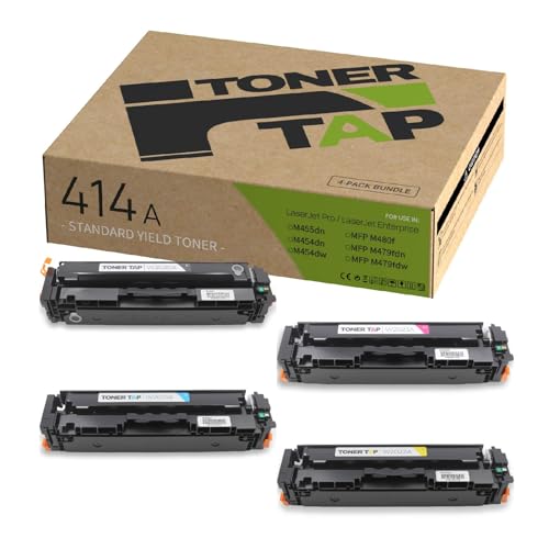 Toner Tap 414A Toner Cartridges 4-Pack for M455dn, MFP M480f, M454 Series, MFP M479 Series - W2100A W2101A W2103A W2102A