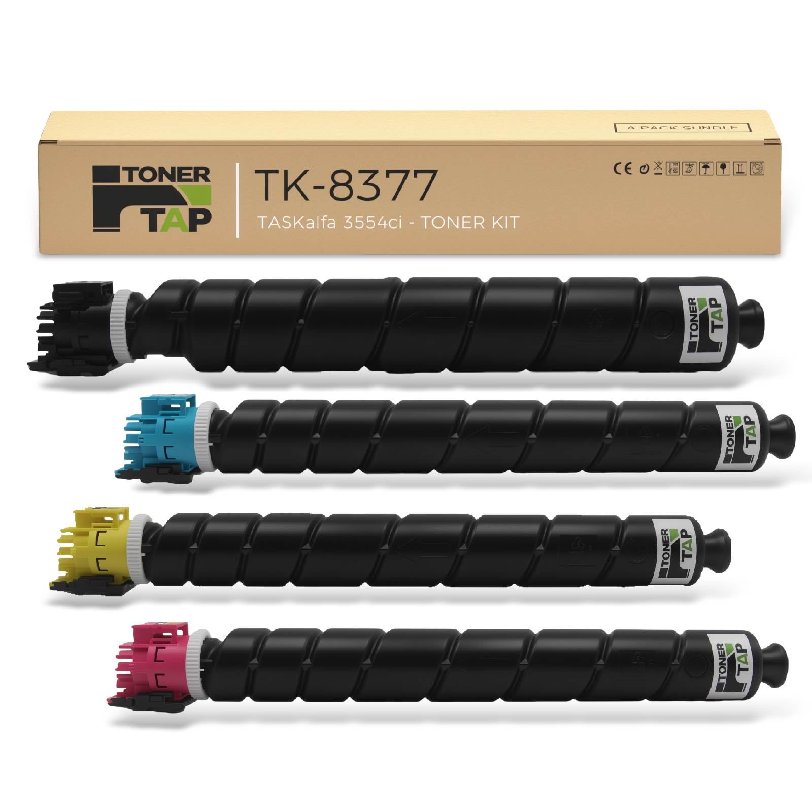 Toner Tap TK-8377K TK-8377C TK-8377M TK-8377Y Toner Cartridges 4-Pack (Black Cyan Magenta Yellow) for Kyocera TASKalfa 3554ci, High-Yield Replacement