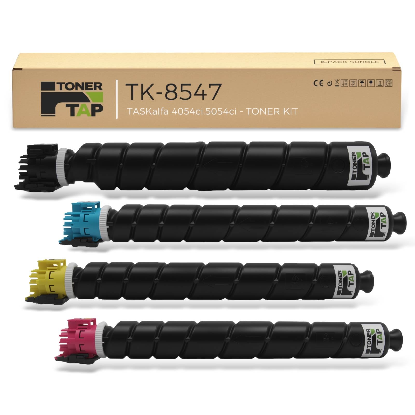 Toner Tap TK-8547K TK-8547C TK-8547M TK-8547Y Toner Cartridges 4-Pack (Black Cyan Magenta Yellow) for Kyocera TASKalfa 4054ci,5054ci, High-Yield Replacement
