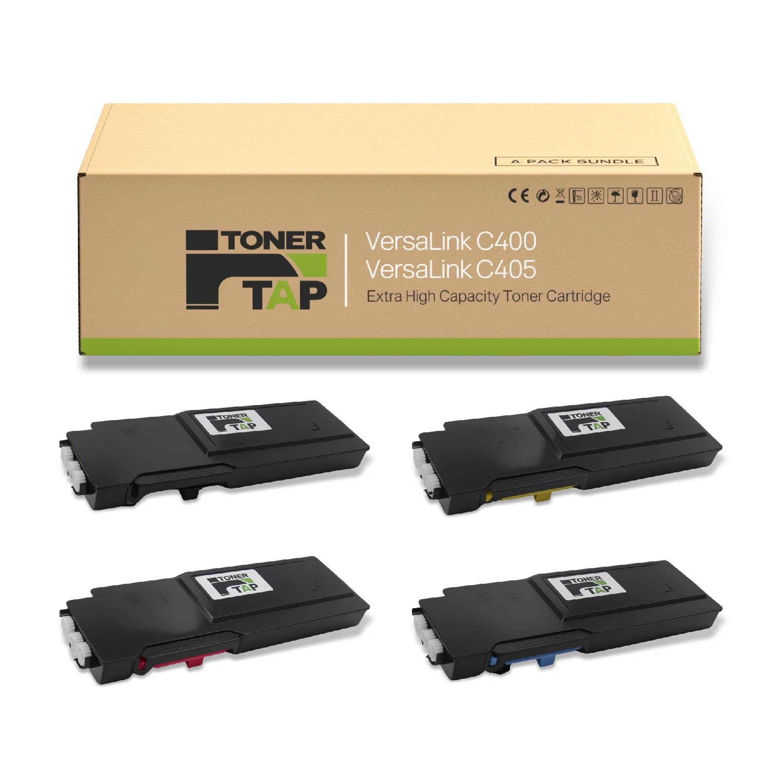 Toner Tap C400 C405 Series Toner Cartridges 4-Pack for Xerox VersaLink C400, C400D, C400DN, C405, C405N, C405DN Printer, Standard Yield Replacement 106R03500 106R03502 106R03503 106R03501