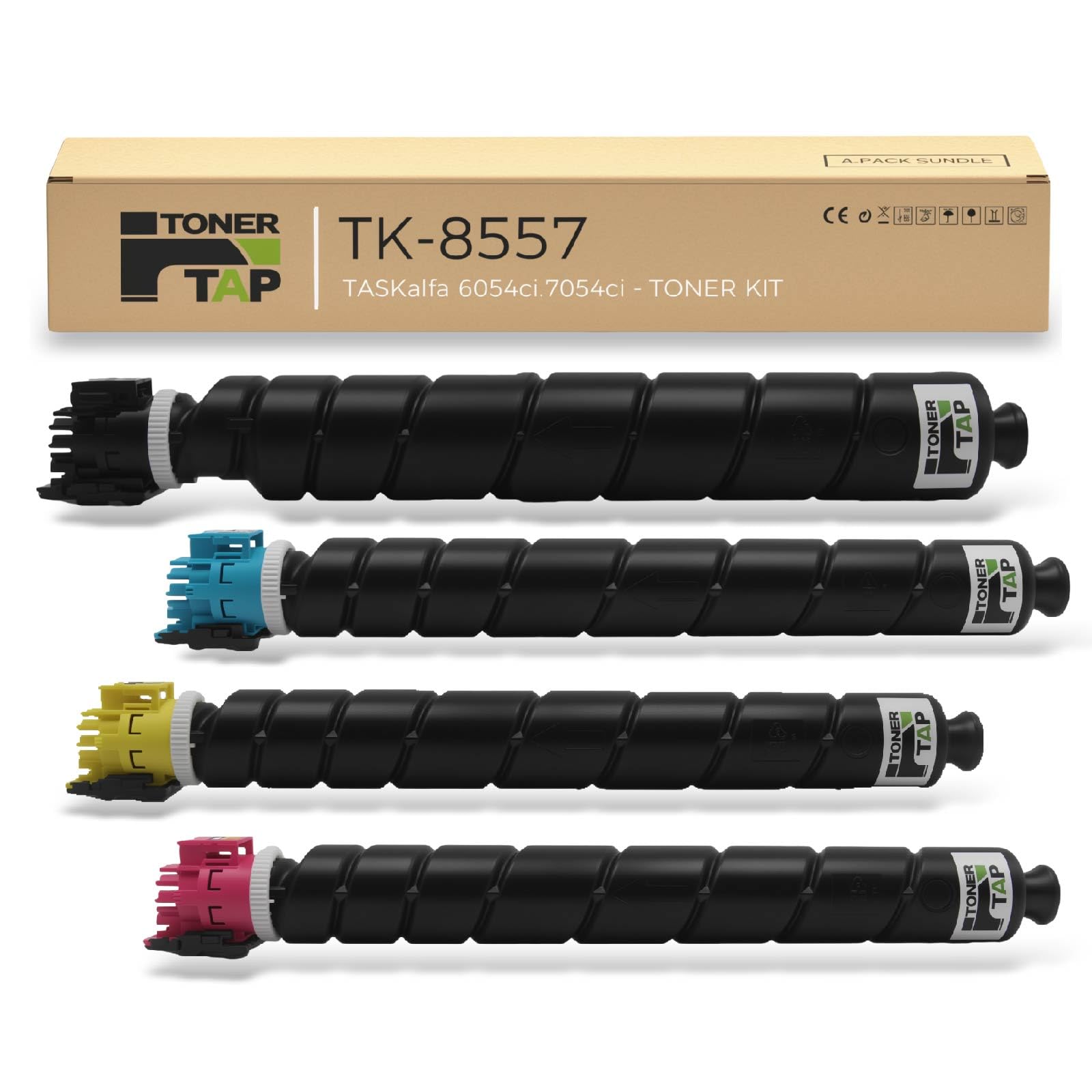 Toner Tap TK-8557K TK-8557C TK-8557M TK-8557Y Toner Cartridges 4-Pack (Black Cyan Magenta Yellow) for Kyocera TASKalfa 6054ci,7054ci, High-Yield Replacement