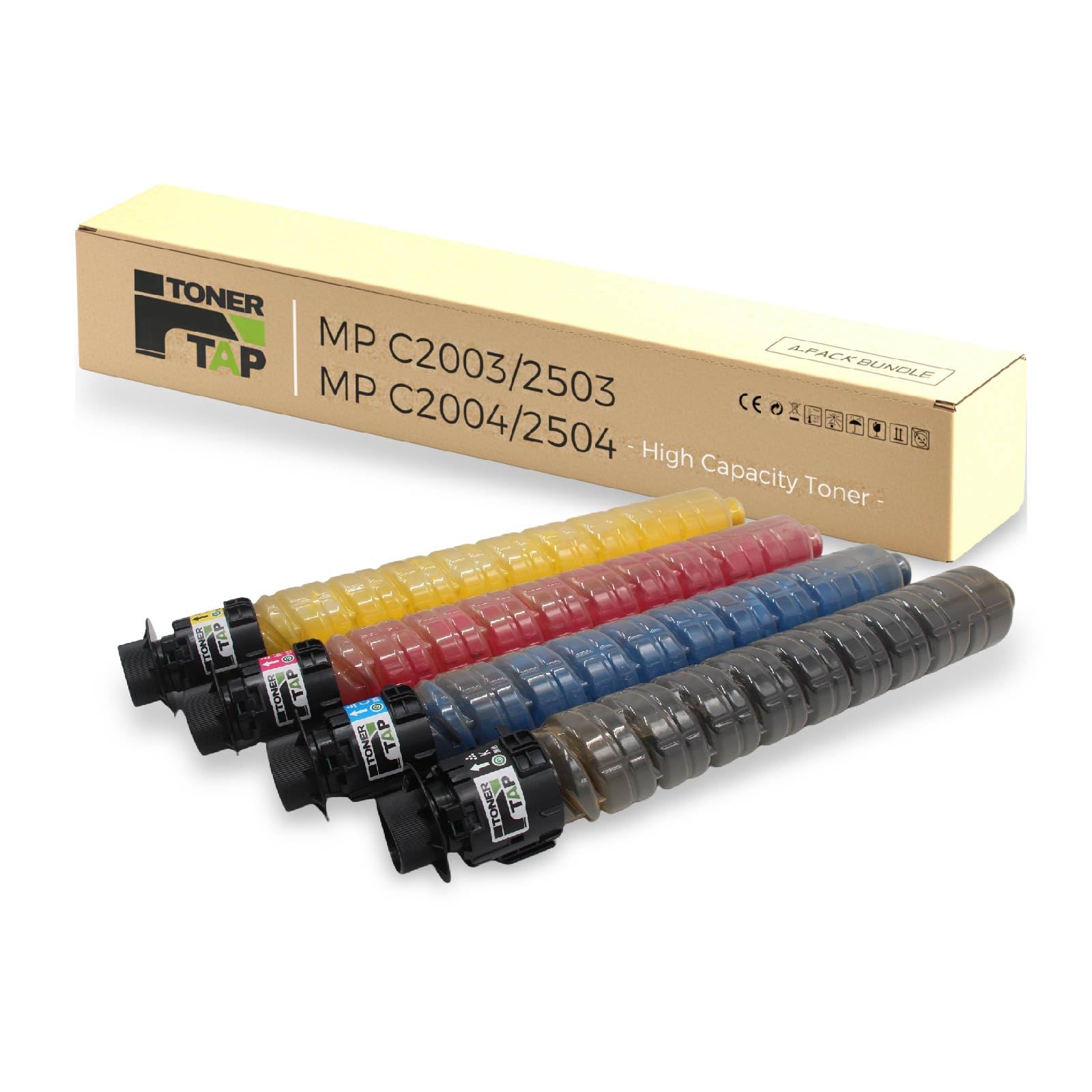 Toner Tap 841918 841920 841921 841919 Toner Cartridges 4-Pack (Black Cyan Magenta Yellow) for Ricoh MP C2003,2004,2503,2504, High-Yield Replacement