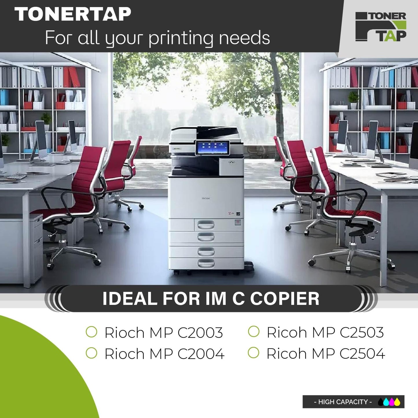 Toner Tap Toner Cartridges 4-Pack for Ricoh MP C2003,2004,2503,2504, High-Yield Replacement
