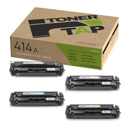 Toner Tap 414A Toner Cartridges 4-Pack for M455dn, MFP M480f, M454 Series, MFP M479 Series - W2100A W2101A W2103A W2102A