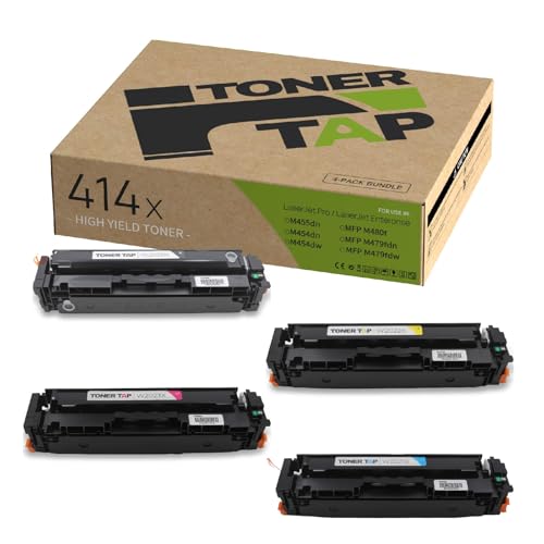 Toner Tap 414X Toner Cartridges 4-Pack for Enterprise M455dn, MFP M480f, Pro M454 Series, Pro MFP M479 Series - W2100X W2101X W2103X W2102X