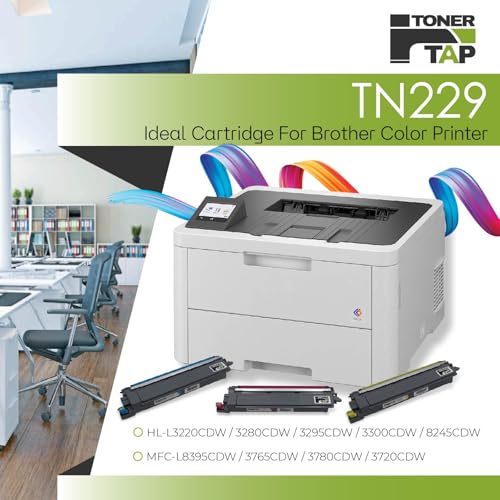 Toner Tap TN229BK TN229C TN229M TN229Y Toner Cartridges 4-Pack for Brother HL-L3280CDW/L3220CW/L8245CDW, Brother MFC-L3780CDW/L8395CDW/L3765CDW/L3720CDW, Standard-Yield Replacement