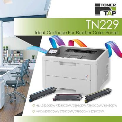 Toner Tap TN229BK TN229C TN229M TN229Y Toner Cartridges 4-Pack for Brother HL-L3280CDW/L3220CW/L8245CDW, Brother MFC-L3780CDW/L8395CDW/L3765CDW/L3720CDW, Standard-Yield Replacement