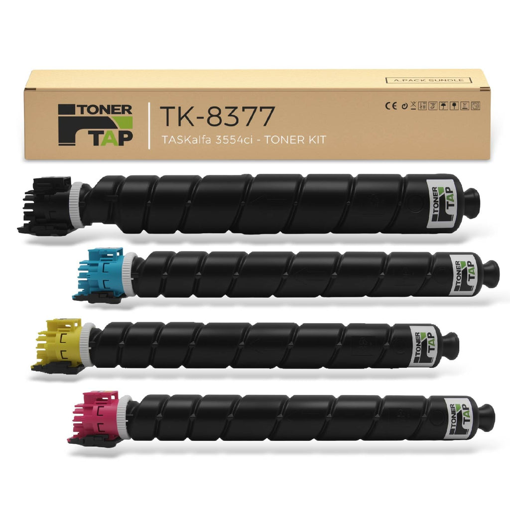 Toner Tap TK-8377K TK-8377C TK-8377M TK-8377Y Toner Cartridges 4-Pack (Black Cyan Magenta Yellow) for Kyocera TASKalfa 3554ci, High-Yield Replacement