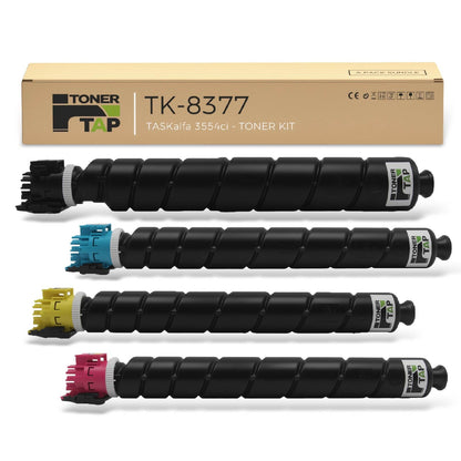 Toner Tap TK-8377K TK-8377C TK-8377M TK-8377Y Toner Cartridges 4-Pack (Black Cyan Magenta Yellow) for Kyocera TASKalfa 3554ci, High-Yield Replacement