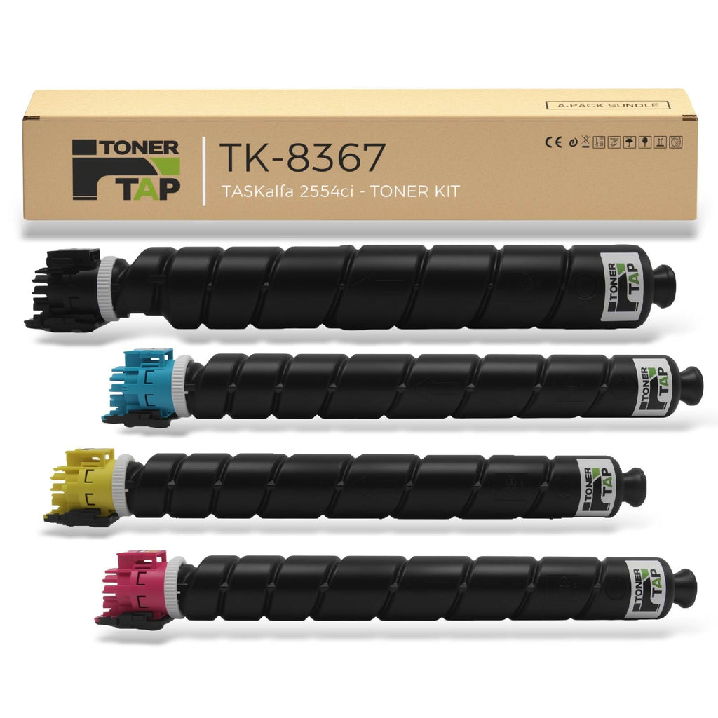 Toner Tap TK-8367K TK-8367C TK-8367M TK-8367Y Toner Cartridges 4-Pack (Black Cyan Magenta Yellow) for Kyocera TASKalfa 2554ci, High-Yield Replacement
