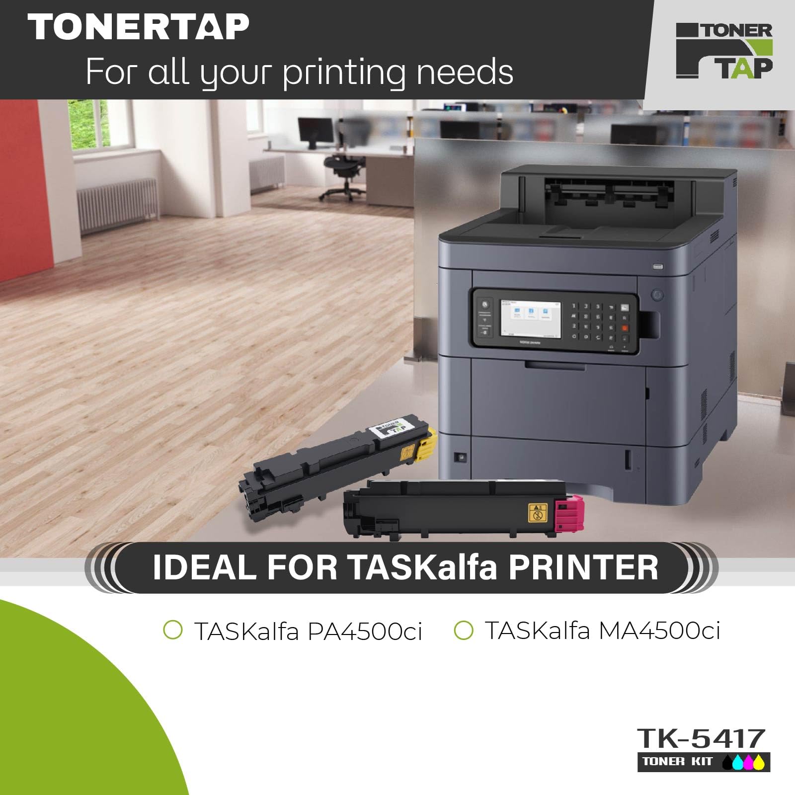 Toner Tap TK-5417K TK-5417C TK-5417M TK-5417Y Toner Cartridges 4-Pack (Black Cyan Magenta Yellow) for Kyoccera TASKalfa PA4500ci MA4500ci, High-Yield Replacement