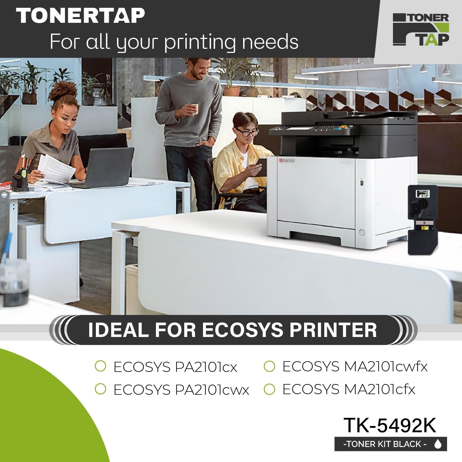 Toner Tap TK-5492K Toner Cartridge Replacement Compatible for Kyocera ECOSYS PA2101cwx, PA2101cx, MA2101cwfx, MA2101cfx - High-Yield 2,800 Pages Black Toner
