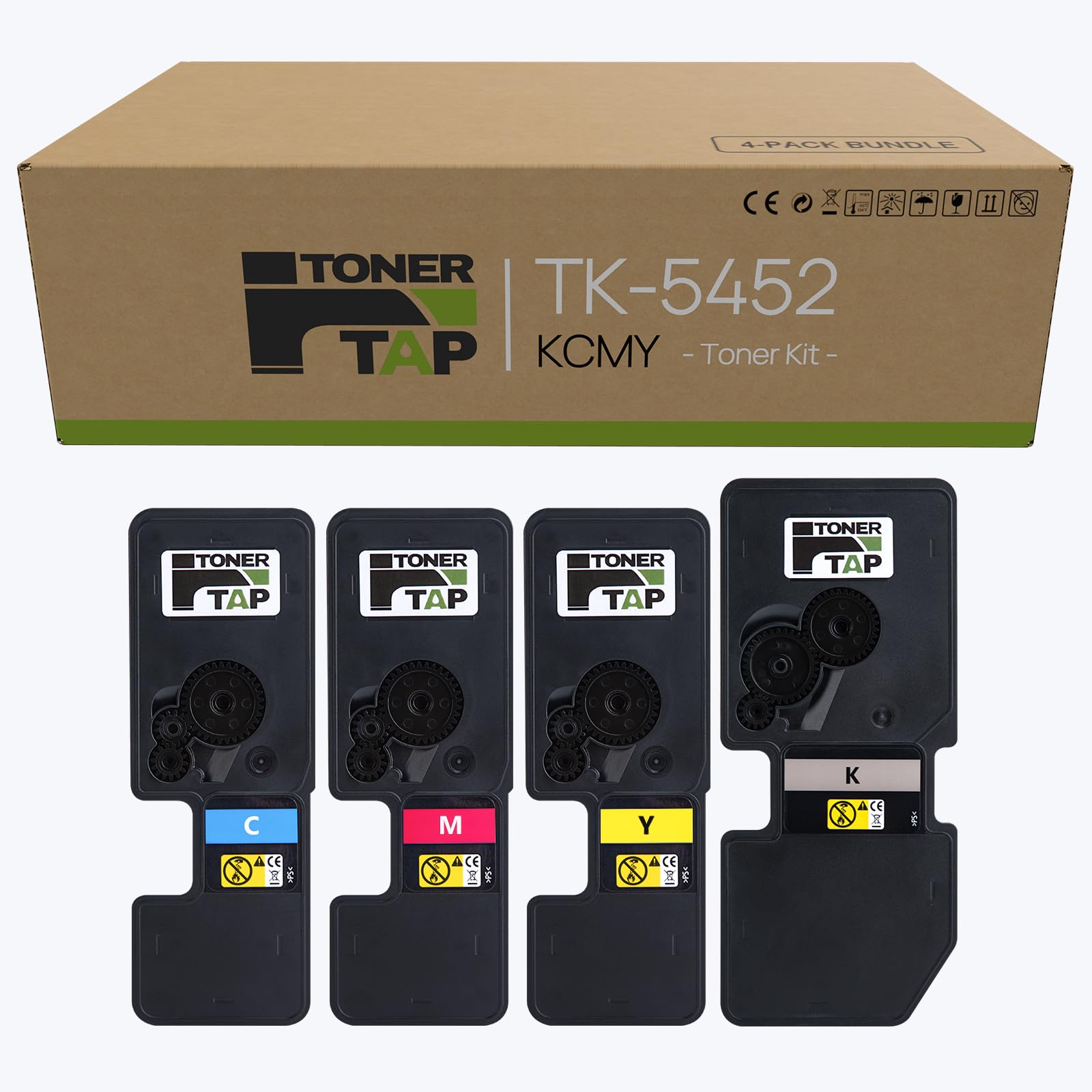 Toner Tap TK-5452K TK-5452C TK-5452M TK-5452Y Toner Cartridges 4-Pack (Black Cyan Magenta Yellow) for ECOSYS PA2600cwx, PA2600cx, MA2600cwfx, MA2600cfx, High-Yield Replacement