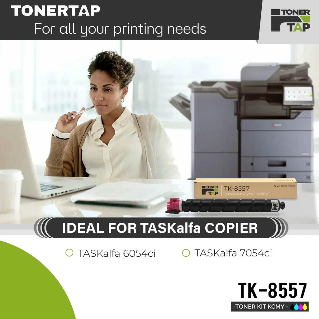 Toner Tap TK-8557K TK-8557C TK-8557M TK-8557Y Toner Cartridges 4-Pack (Black Cyan Magenta Yellow) for Kyocera TASKalfa 6054ci,7054ci, High-Yield Replacement