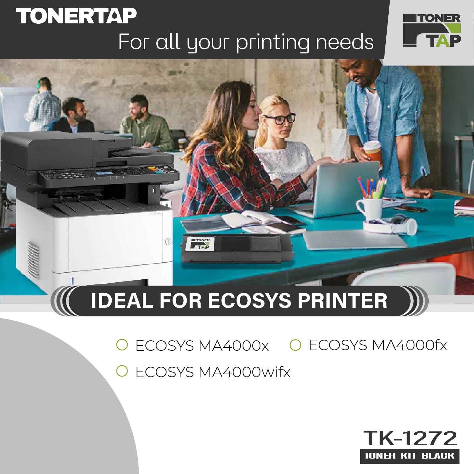 Toner Tap TK-1272 Toner Cartridge Replacement Compatible for Kyocera ECOSYS MA4000x, MA4000wfx, MA4000wifx - High-Yield 10,000 Pages Black Toner