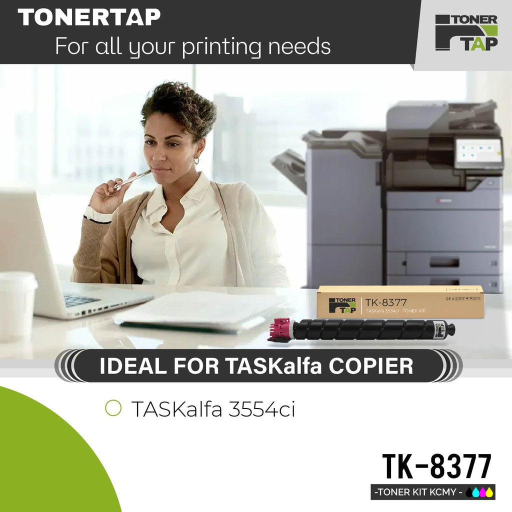 Toner Tap TK-8377K TK-8377C TK-8377M TK-8377Y Toner Cartridges 4-Pack (Black Cyan Magenta Yellow) for Kyocera TASKalfa 3554ci, High-Yield Replacement