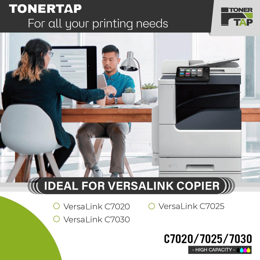 Toner Tap 106R03741 106R03744 106R03743 106R03742 Toner Cartridges 4-Pack (Black Cyan Magenta Yellow) for Xerox VersaLink C7020,7025,7030, High-Yield Replacement