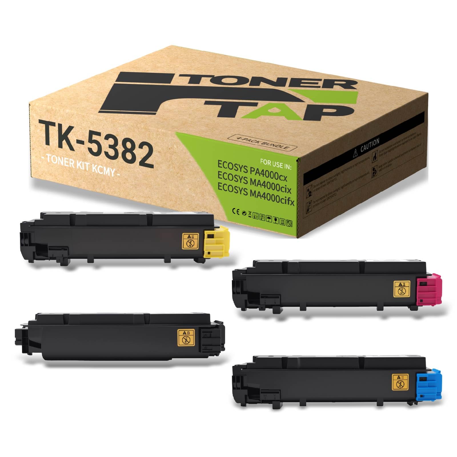 Toner Tap TK-5382K TK-5382C TK-5382M TK-5382Y Toner Cartridges 4-Pack (Black Cyan Magenta Yellow) for Kyoccera ECOSYS PA4000cx, MA4000cix, ECOSYS MA4000cifx, High-Yield Replacement