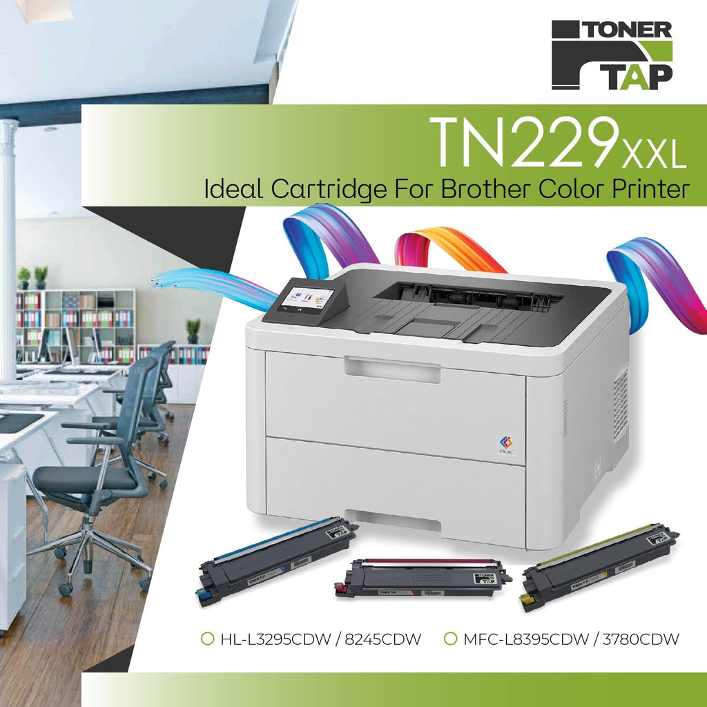Toner Tap TN229XXLBK TN229XXLC TN229XXLM TN229XXLY Toner Cartridges 4-Pack (Black Cyan Magenta Yellow) for Brother HL-L8245CDW, Brother MFC-L8395CDW/L3780CDW, Super High-Yield Replacement