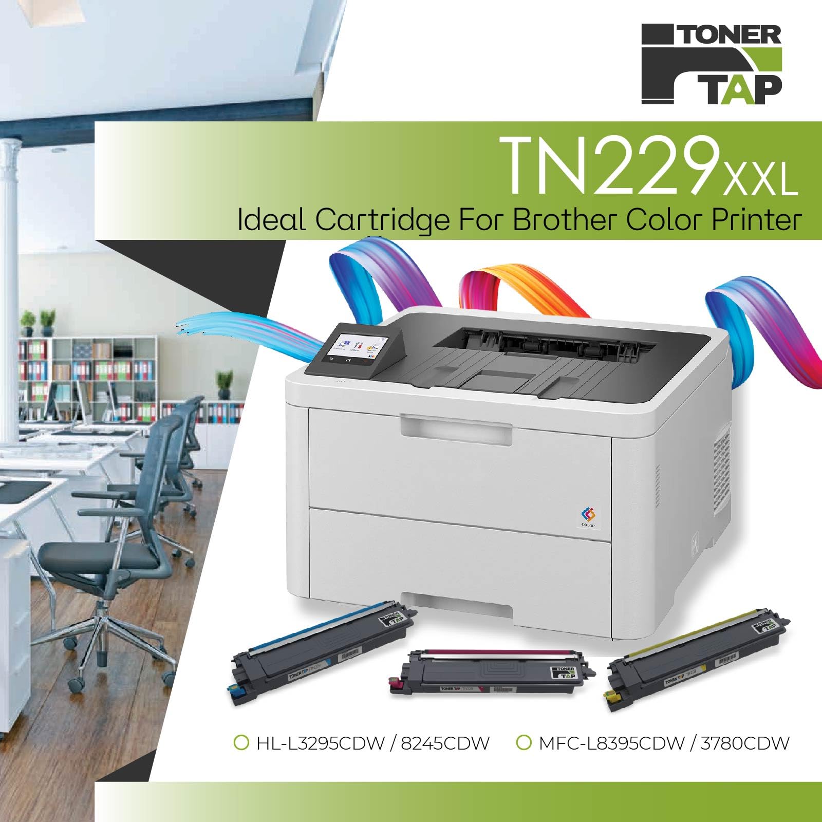 Toner Tap TN229XXLBK TN229XXLC TN229XXLM TN229XXLY Toner Cartridges 4-Pack (Black Cyan Magenta Yellow) for Brother HL-L8245CDW, Brother MFC-L8395CDW/L3780CDW, Super High-Yield Replacement