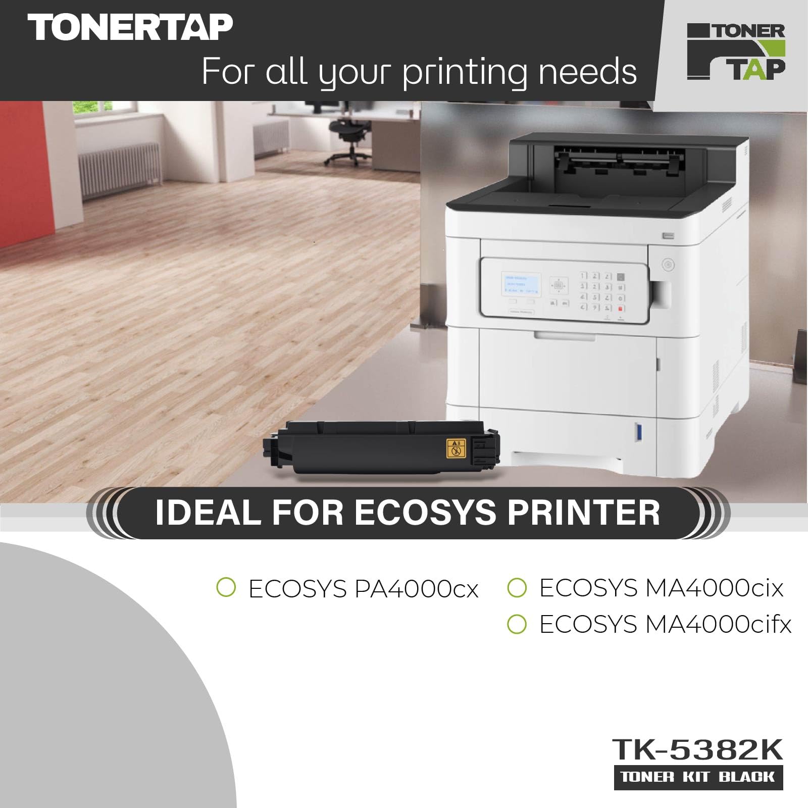 Toner Tap TK-5382K Toner Cartridge Replacement Compatible for Kyocera ECOSYS PA4000cx MA4000cix Kyocera ECOSYS MA4000cifx, High-Yield 13,000 Page Black Toner