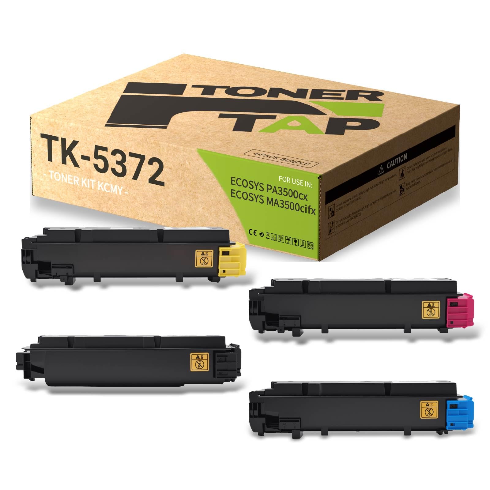 Toner Tap TK-5372K TK-5372C TK-5372M TK-5372Y Toner Cartridges 4-Pack (Black Cyan Magenta Yellow) for Kyocera ECOSYS PA3500cx MA3500cifx, High-Yield Replacement