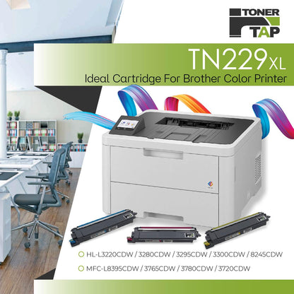 Toner Tap TN229XLBK TN229CXL TN229MXL TN229YXL Toner Cartridges 4-Pack (Black Cyan Magenta Yellow) for Brother HL-L3280CDW/L3220CW/L8245CDW, Brother MFC-L3780CDW/L8395CDW/L3765CDW/L3720CDW, High-Yield