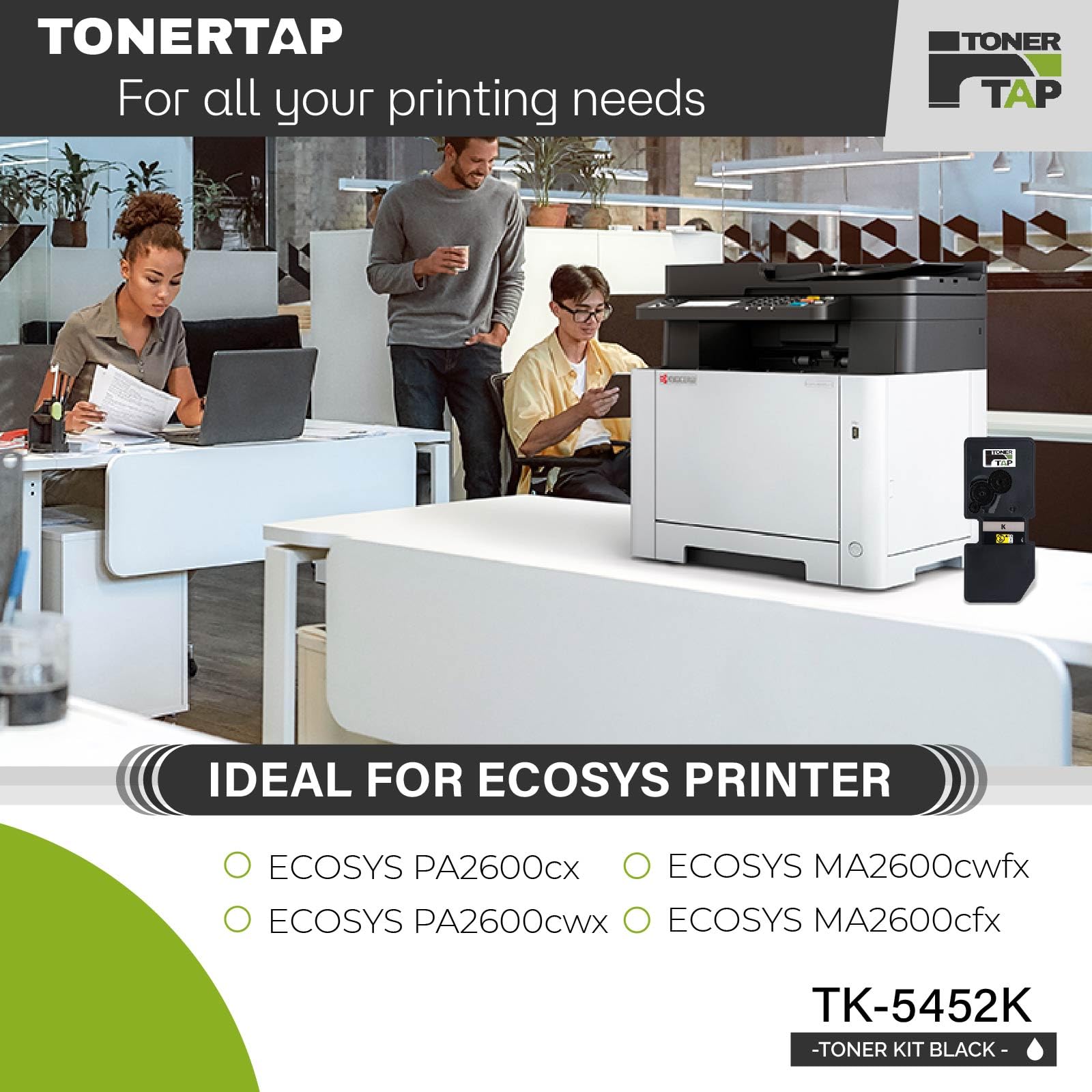 Toner Tap TK-5452K Toner Cartridge Replacement Compatible for Kyocera ECOSYS PA2600cwx, PA2600cx, MA2600cwfx, MA2600cfx, High-Yield 41,00 Pages Black Toner