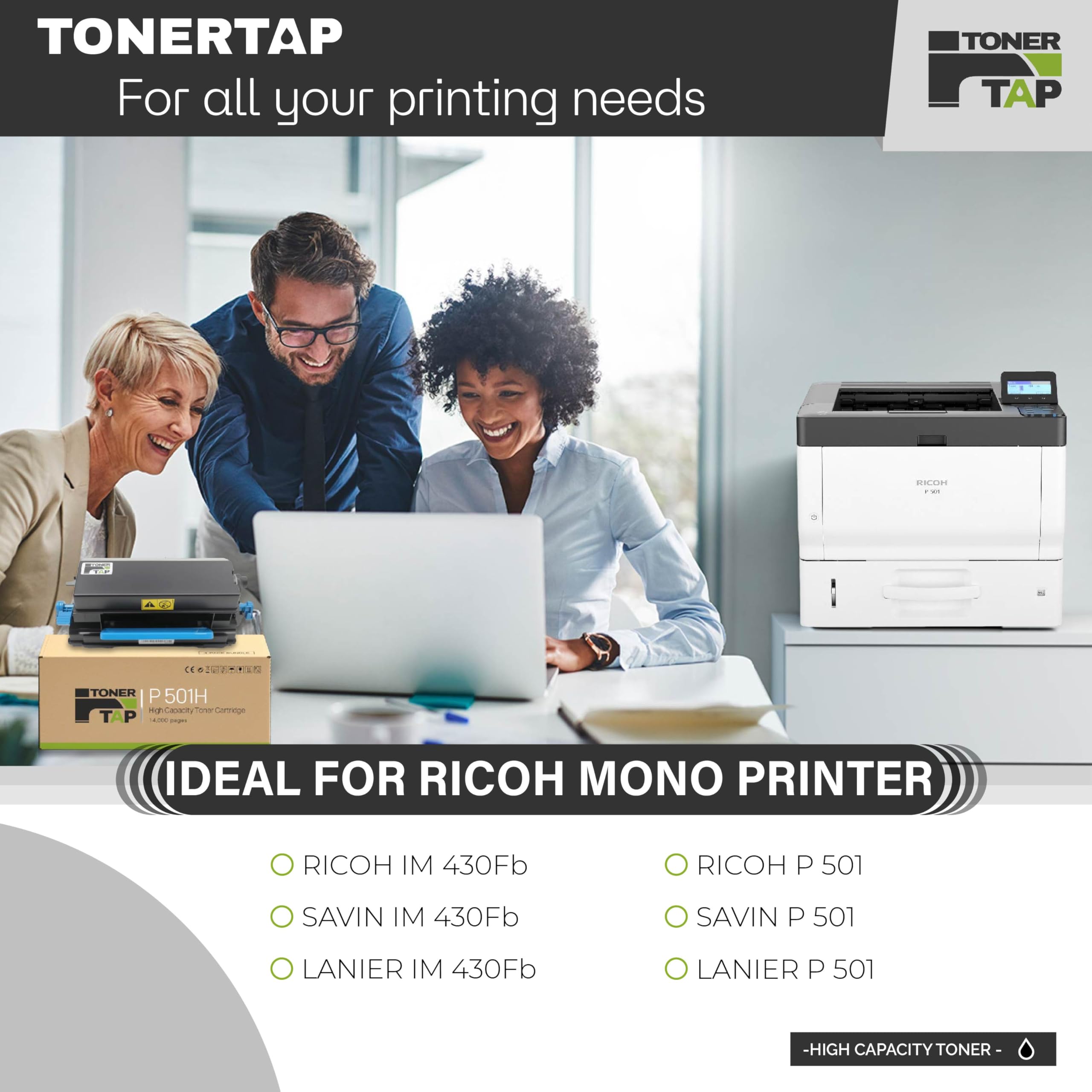 Toner Tap 418446 Toner Cartridge Replacement Compatible for Ricoh IM 430Fb, P 501 - High-Yield 14,000 Pages Black Toner